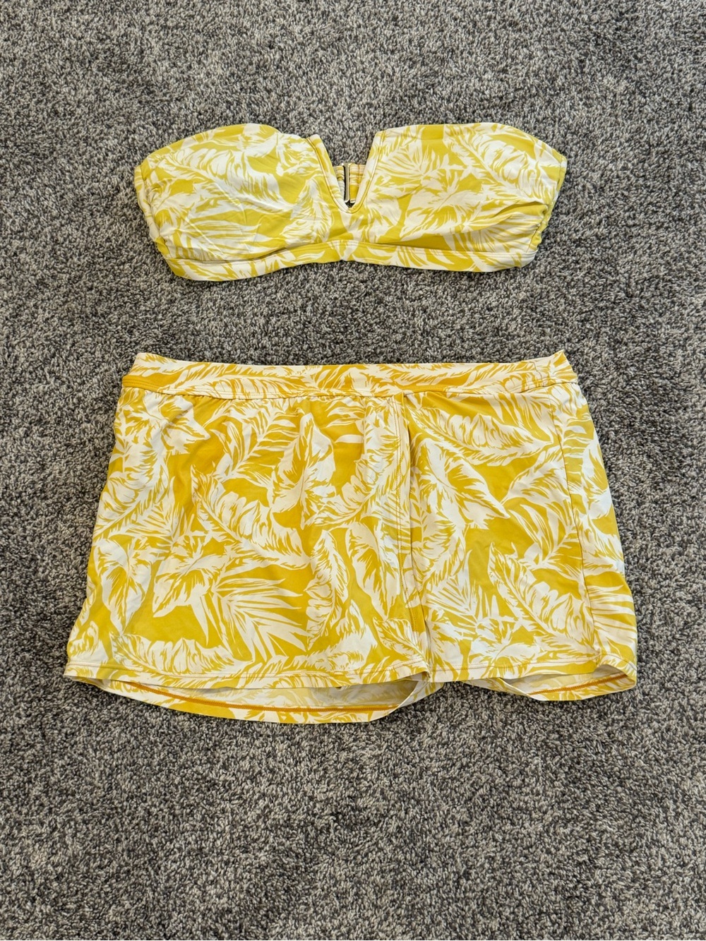 Catalina Yellow and White Tropical Print Bandeau Bikini Top and Skort Set